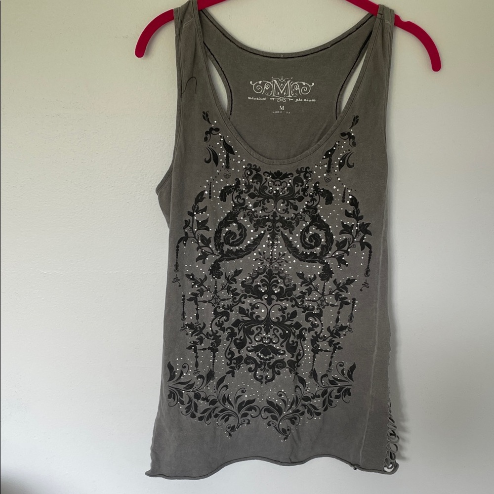 MM Couture Gray Embellished Tank Top